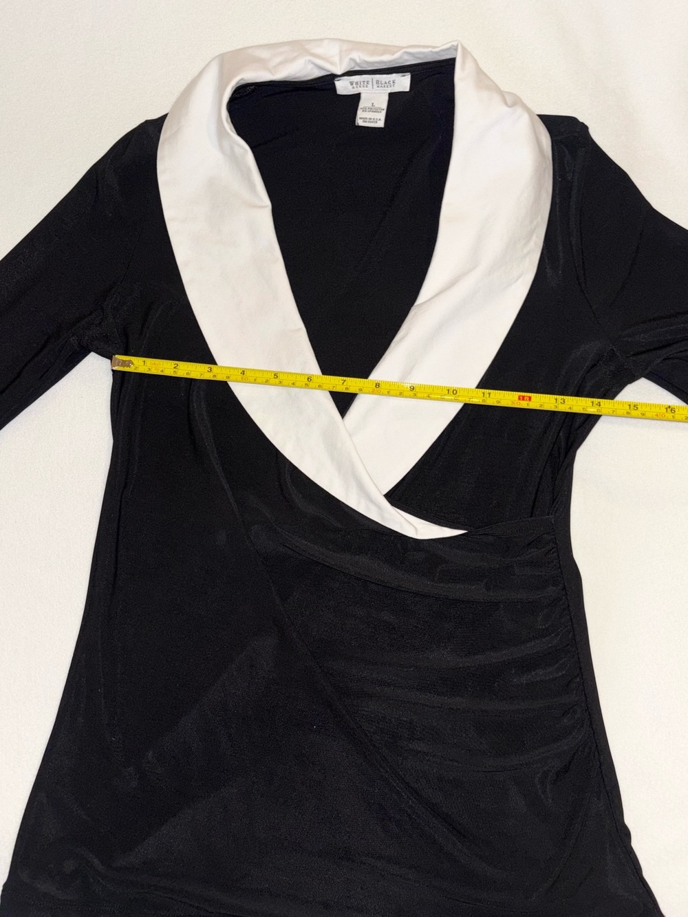 WHBM Black White Ruffle Wrap Top Womens L Y2K Preppy Vintage Inspired - Picture 4 of 6